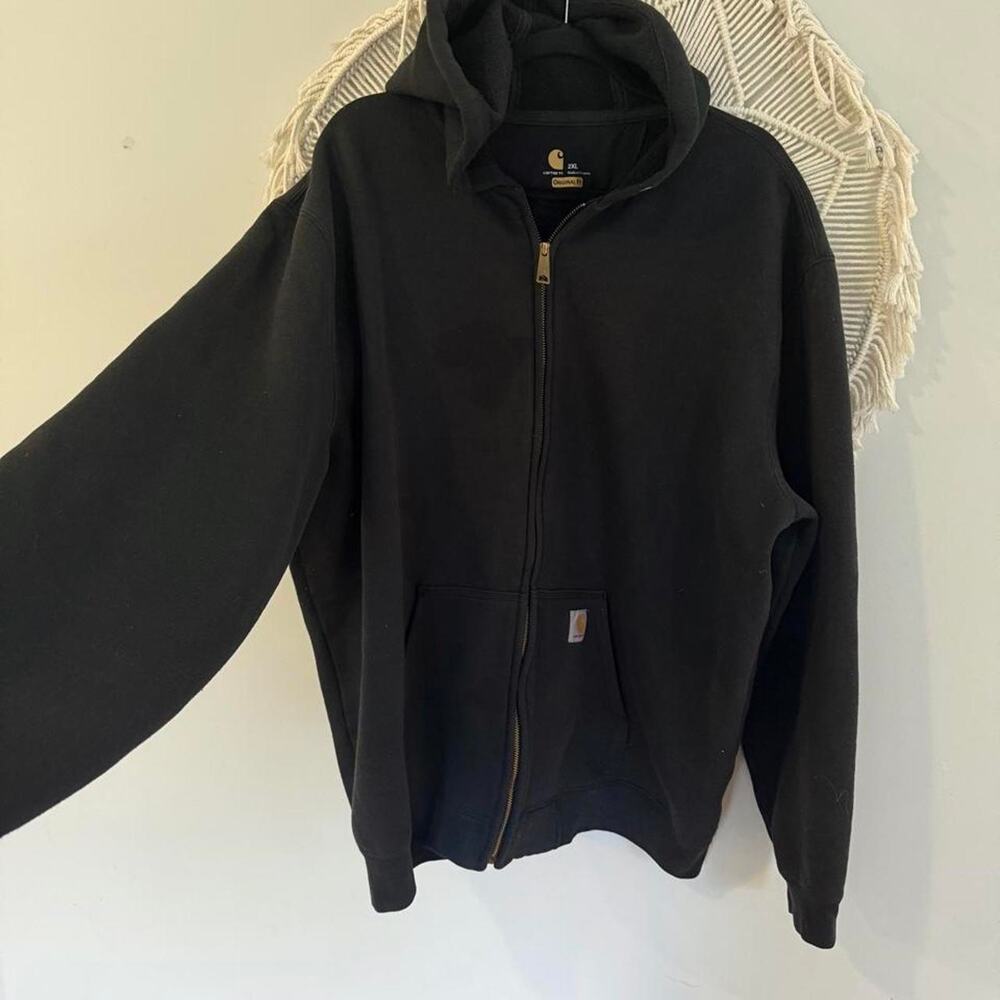 Mens Carhartt Original Fit Full Zip Hoodie Black Workwear 2XL